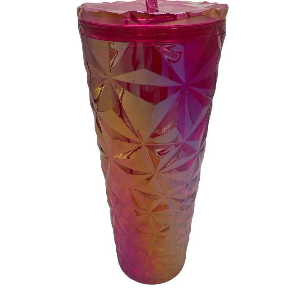 NEW Starbucks 2024 Summer Pink Red Diamond Prism Crystal 24 Oz Venti Tumbler